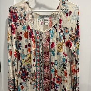 American Rag Cream Floral Multicolor Peasant Top